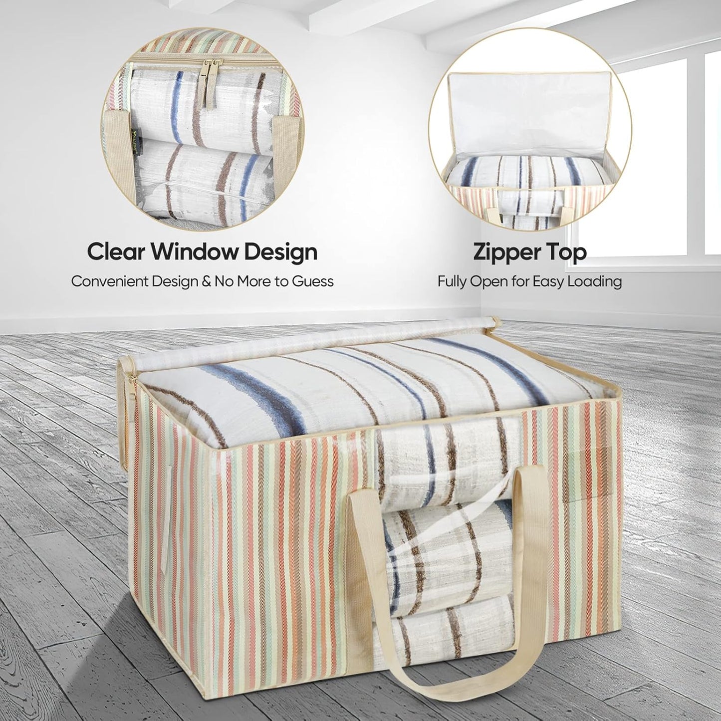 BALEINE 2-Pack Oversized Moving Bags with Reinforced Handles, Heavy-Duty Storage Tote Moving Supplies for Packaging, Camping (Color Stripe, 2-Pack)