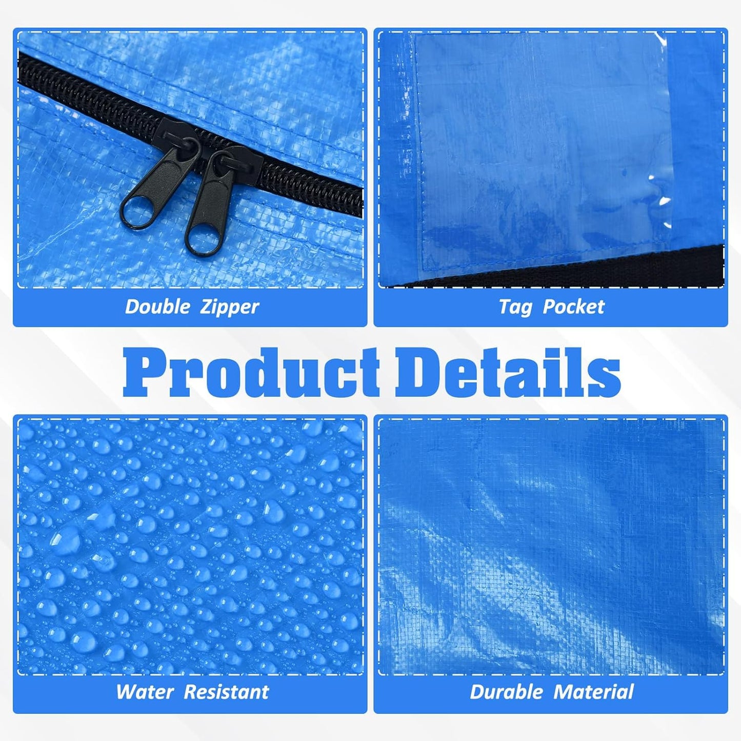 4 Pcs 176 Gallon Large Moving Bags with Zipper and Handles Foldable Storage Duffle Bags Heavy Duty Extra Large Totes for College Dorm Travel Clothes Blankets Bedding Moving (Blue)