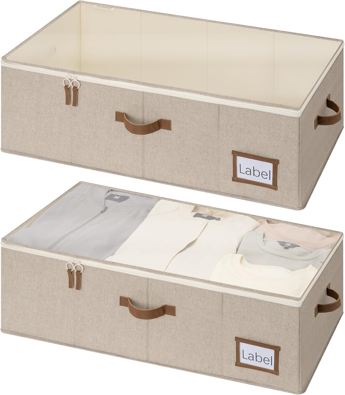 StorageWorks Under Bed Storage Bins, 10'' Underbed Storage Containers with Lid, 90L Clothes Organizer for Bedding, Blankets, Sweaters, Shoes, 2-Pack