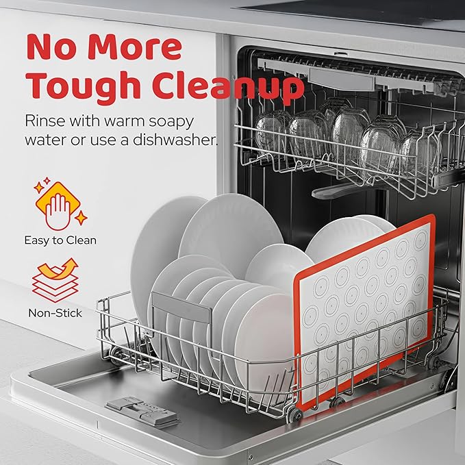 HOTPOP 2-Pack Silicone Baking Sheet Set - No-Stick Cookie Sheets for Baking with Outlined Silicone Mats for Macarons, Pastries, Buns, Bread - 16.5"x11.6" Half, 11.5"x8.5" Quarter Sizes - 0.75mm Thick