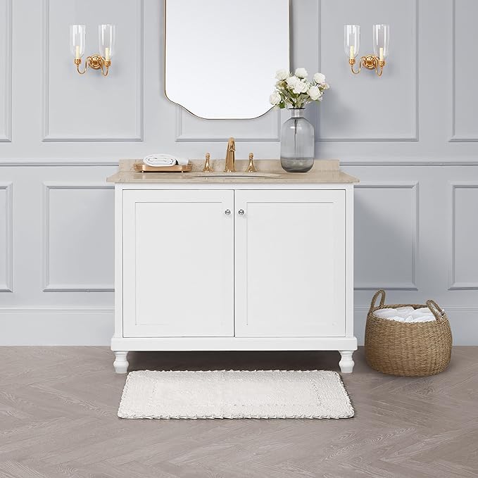 Laura Ashley Ruffle Border 100% Cotton Bath Rug, White, 20"x 34"