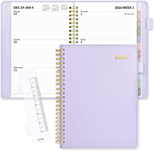 SUNEE 2026 Weekly & Monthly Planner 6.4"x8.5"- 12 Month (January 2026 - December 2026), Vegan Leather Cover, Pocket, Bookmark, Notes, Monthly Tab, Purple