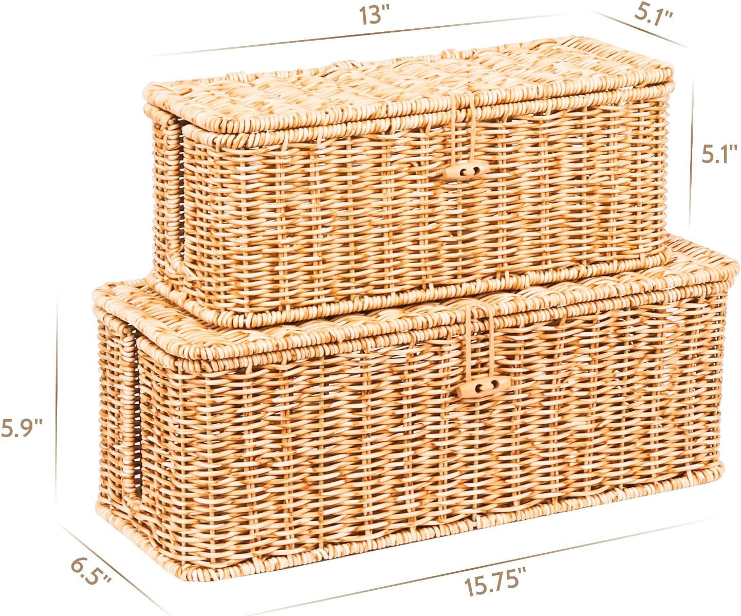 BROWNLILY Cable Management Box, Rattan Style Cord Organizer for Desk Cord Hider Outlet Covers Baby Proofing for Power Strip TV PC Router Charger Under Desk Storage with Lockable Lid and Cable Ties