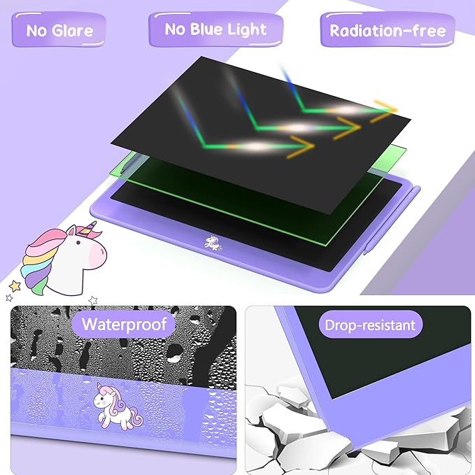 LCD Writing Tablet for Kids 12 Inch, Learning Toys Drawing Pad for Boys Girls, Erasable Doodle Board for Toddlers 3 4 5 6 7 8 Year Old Travel Essentials, Christmas Birthday for Kids - Purple