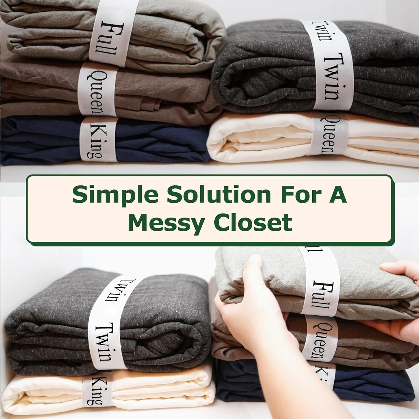 ECOHomes Bed Sheet Organizer and Storage Size Label Bands | Bed Sheets Set Organizers for Linen Closet Organization - Elastic Bedding Band Labels for Organizing Bedsheet (Mix 8PCs Pack | Simple)