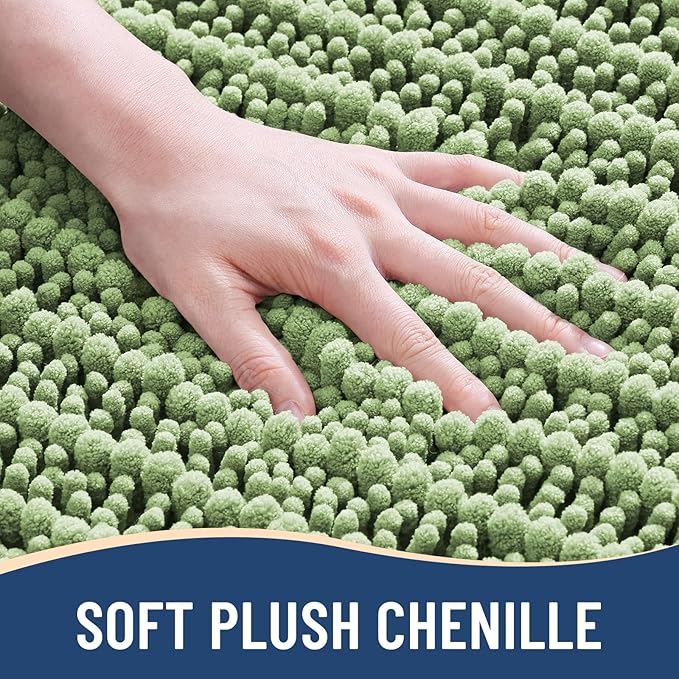 Arotive Luxury Chenille Bathroom Rug Mat, Extra Soft Thick Absorbent Shaggy Bath Rugs, Non-Slip Machine Wash Dry, Plush Bath Mats for Bathroom, Shower and Tub, 40x32, Sage Green