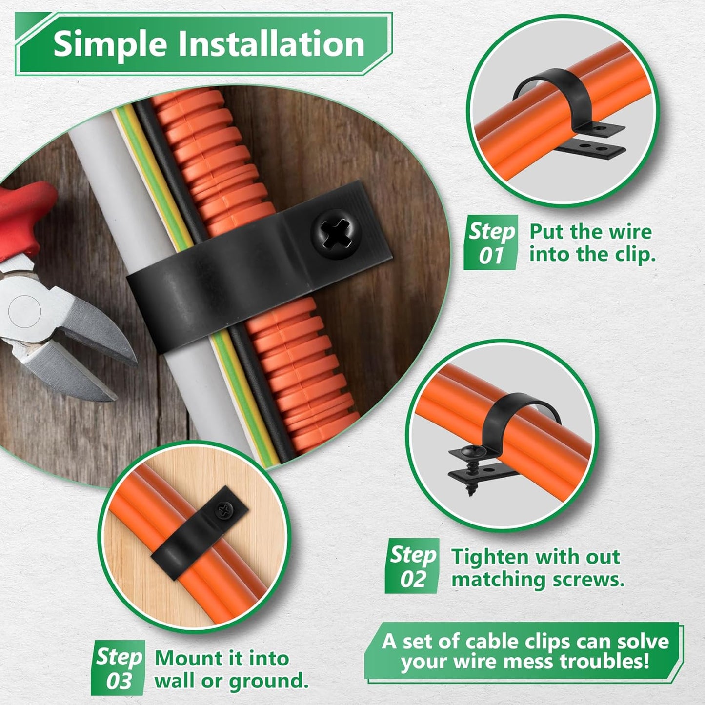 Cable Clips for Cable Management Cord Organizer, 6 Sizes 290 PCS Nylon R-Type, 3/16'' 1/4'' 3/8'' 1/2'' 3/4'' 1'' Black Plastic Screw Mounting Cord Fastener Clamp Assortment Kit with M4 Screws