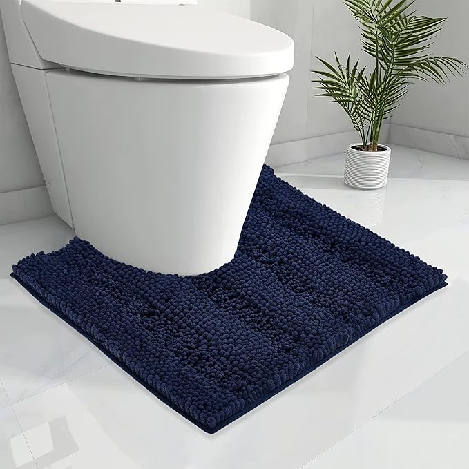 KGORGE Bathroom Rug Mat Water Absorbent Soft Rug, U - Shaped and Washable Mat for Tub, Shower and Bath Room (1 pc, 24" x 24", Navy Blue)
