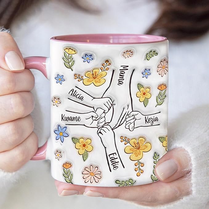 LOVELYPOD Custom Mom Mug with Kids Names, You Hold Our Hands Also Our Hearts Mug, Mama Coffee Cup, Mothers Day Gift, Personalized Coffee Mugs, Christmas Gifts, Mothers Day Mugs for Mom