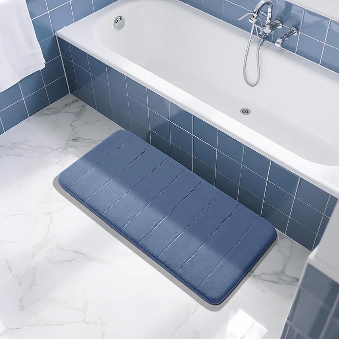 Yimobra Large Bath Mat 36"x24", Super Soft Quick Dry Memory Foam Bathroom Rug, Water Absorbent, Non Slip Backing Machine Washable for Tub Shower, Thick Comfort Support, Denim Blue