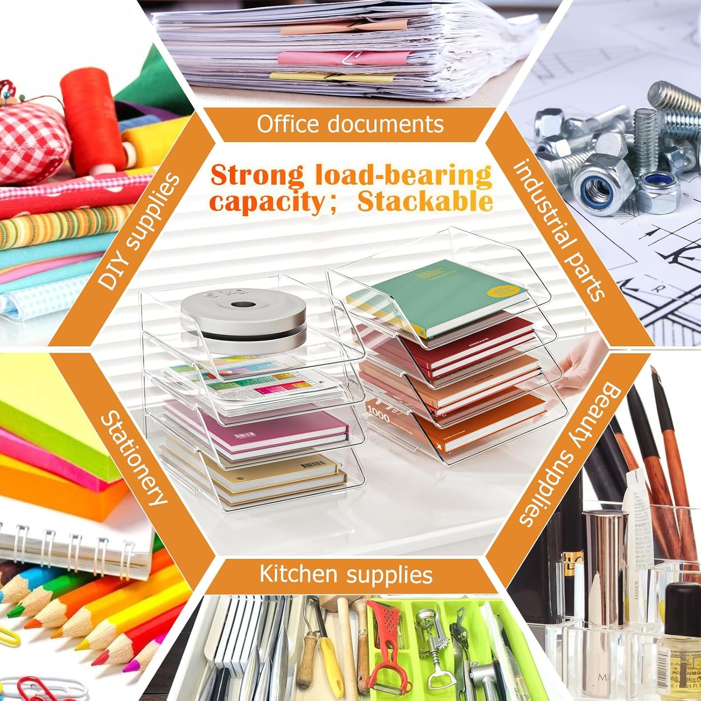 YKLSLH 4 Tier Paper Organizer Letter Tray - Acrylic Stackable Desk File Organizer, Clear Paper Sorter Office Organizer for Letter/A4, Office File Ipad Books Notes Etc