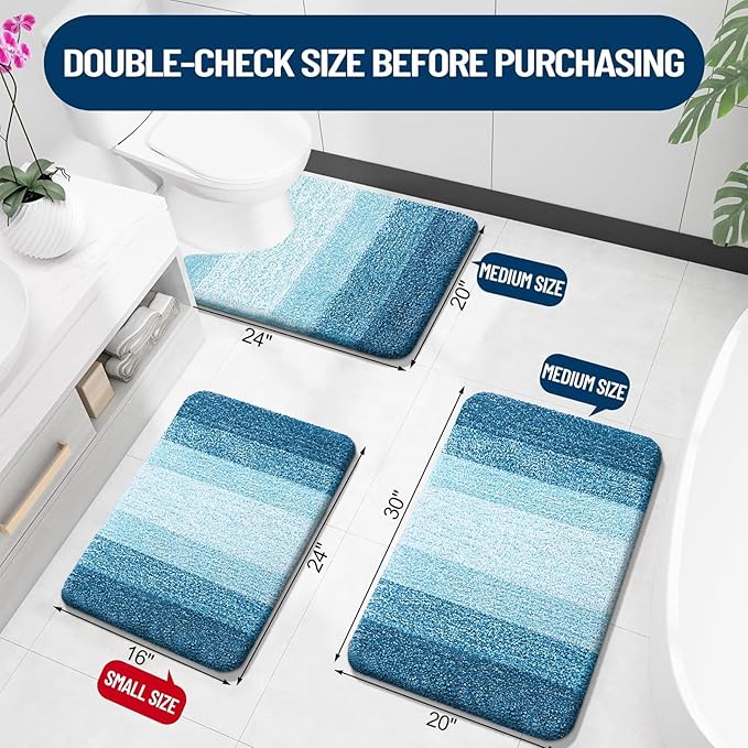 OLANLY Luxury Toilet Rugs U-Shaped 24x20, Extra Soft and Absorbent Microfiber Bathroom Rugs, Non-Slip Plush Shaggy Bath Mat, Machine Wash Dry, Contour Bathroom Mats for Toilet Base, Peacock Blue