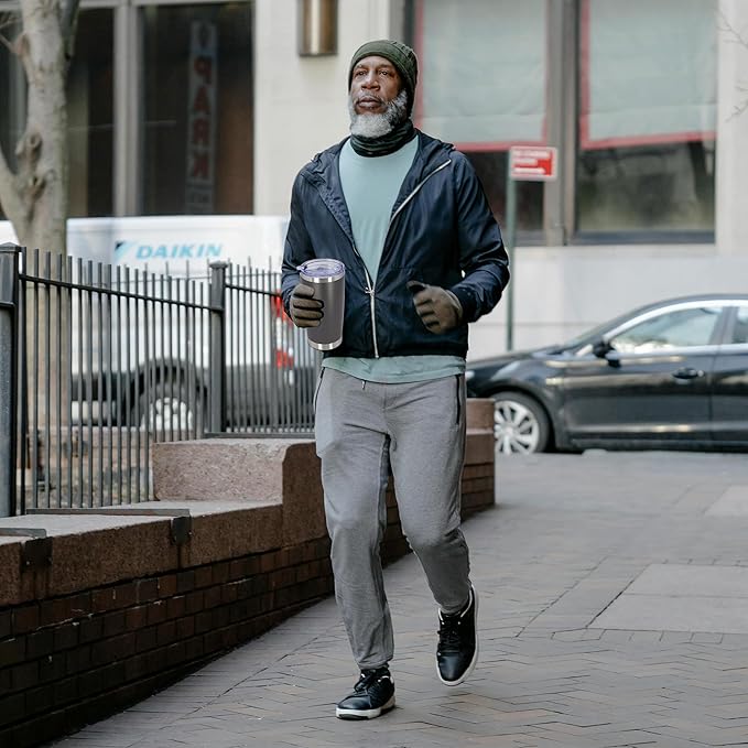 20 oz Tumbler Coffee Travel Tumblers Bulk with Lid Stainless Steel Double Wall Vacuum Insulated Mug Powder Coated Cups fit Car Cupholder for Hot and Cold - Grey, 1Pack