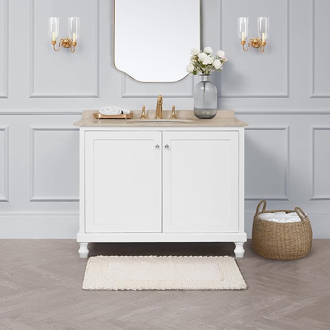 Laura Ashley Ruffle Border 100% Cotton Bath Rug, Ivory, 20"x 34"