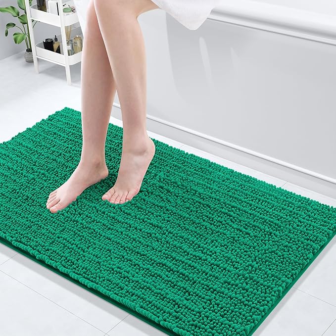 Arotive Luxury Chenille Bathroom Rug Mat, Extra Soft Thick Absorbent Shaggy Bath Rugs, Non-Slip Machine Wash Dry, Plush Bath Mats for Bathroom, Shower and Tub, 47x24, Emerald