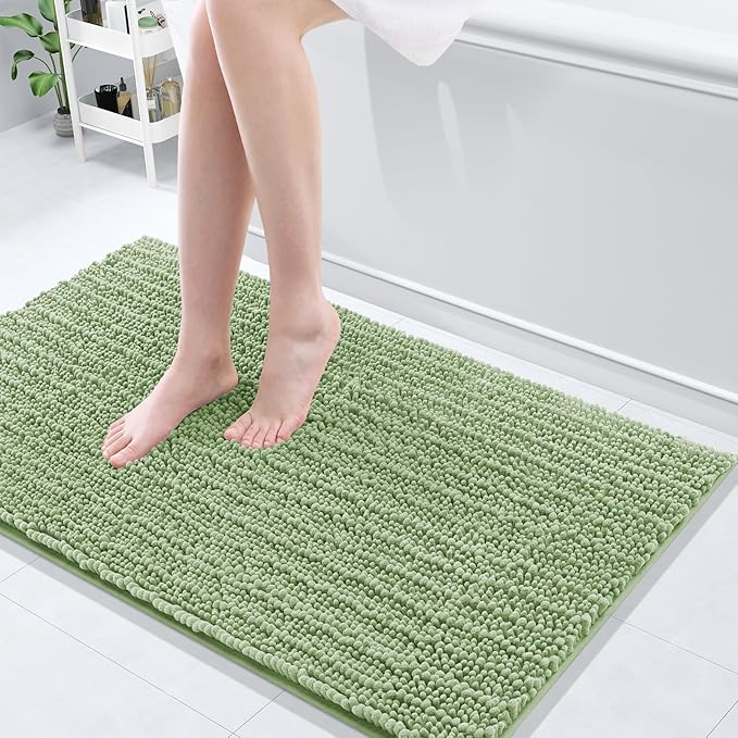 Arotive Luxury Chenille Bathroom Rug Mat, Extra Soft Thick Absorbent Shaggy Bath Rugs, Non-Slip Machine Wash Dry, Plush Bath Mats for Bathroom, Shower and Tub, 40x24, Sage Green