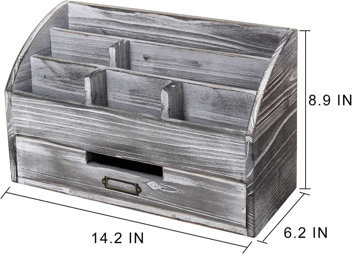 Distressed Rustic Wooden Office Desk Organizer 5 Compartment with 2 Drawer &Counter Desk Tabletop Desktop Mail Rack , Pens, Notebooks, Folders, Pencils and Office Supplies (grey)
