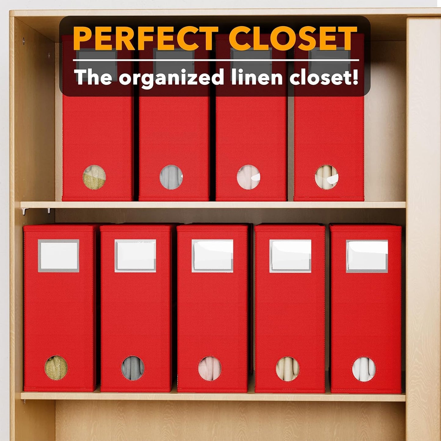 SpaceAid 9 Pack Bed Sheet Organizers and Storage, Foldable Sheet Organizer with Window for Linen Closet, Set Folder Keeper for Queen & King Size Bedding Storage (Red)