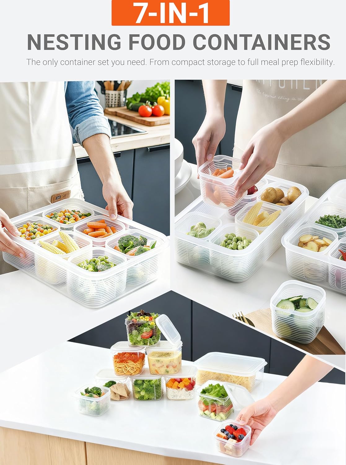 7-in-1 Soup Storage Container Set – 6 Small 6 oz Nesting Containers in 1 Large 32 oz Box, Leakproof & BPA Free, Freezer & Fridge Safe, Meal Prep, Family Kitchen, Lunch & Leftovers Storage