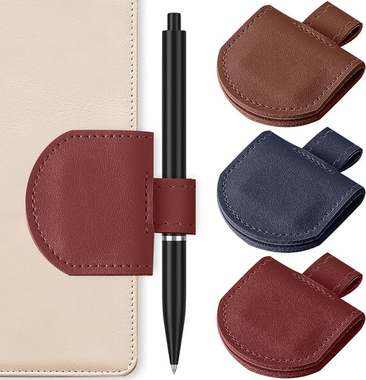 Magnetic Pen Loop Holder, Pencil Holder for Notebooks, Journals, Calendars, PU Leather 3 Pack