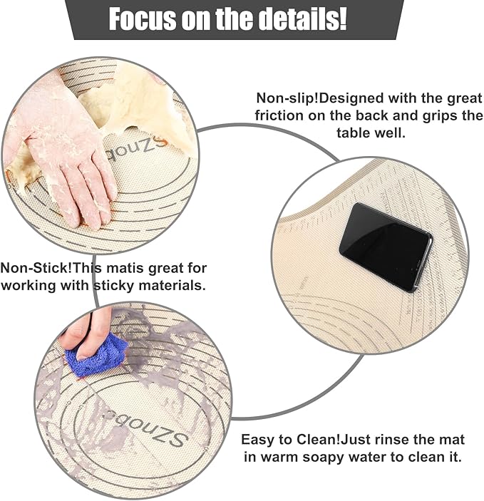 Extra Large Silicone Pastry Mat 34x26 Inch - Nonstick Baking Mats with Measurements, Great for Dough Rolling, Pastry, Pie Crust, Fondant, Cookies, Bread, Pasta, Pizza, Counter Mat