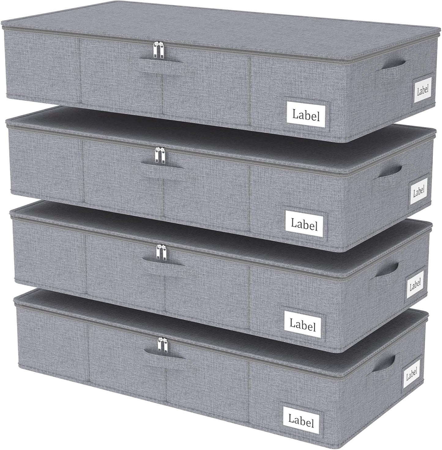 Yawinhe Foldable Underbed Storage Bags, Containers Bin with Lids, Large Under Bed Organizer Box, with Sturdy Zipper und Label Holders, for Clothing, 31.5''Lx15.7''Wx6''H, 4 Pack, Grey
