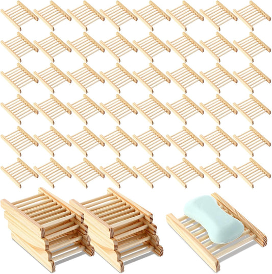 Bamboo Soap Dish Wooden Hand Craft Soap Case for Shower Rectangular Bathtub Shower Dish Accessories for Home Bathroom Kitchen Sponges(Wood Color,80 Pack)