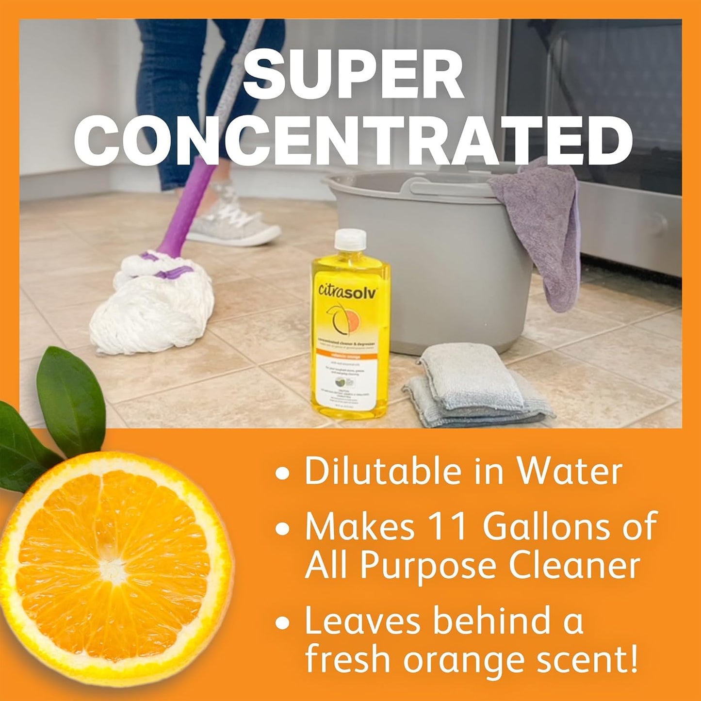 Citra Solv Concentrated Household Cleaner & Degreaser -Valencia Orange Scent 8 fl oz Safe, Effective, and Versatile Cleaning Solution, Natural Ingredients Non Toxic,Biodegradable, Made in USA 6PK