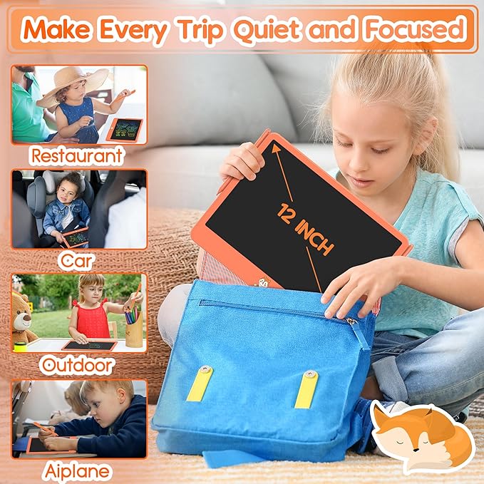 LCD Writing Tablet for Kids 12 Inch, Learning Toys Drawing Pad for Girls Boys, Erasable Doodle Board for Toddlers 3 4 5 6 7 8 Year Old Travel Essentials, Christmas Birthday for Kids - Orange