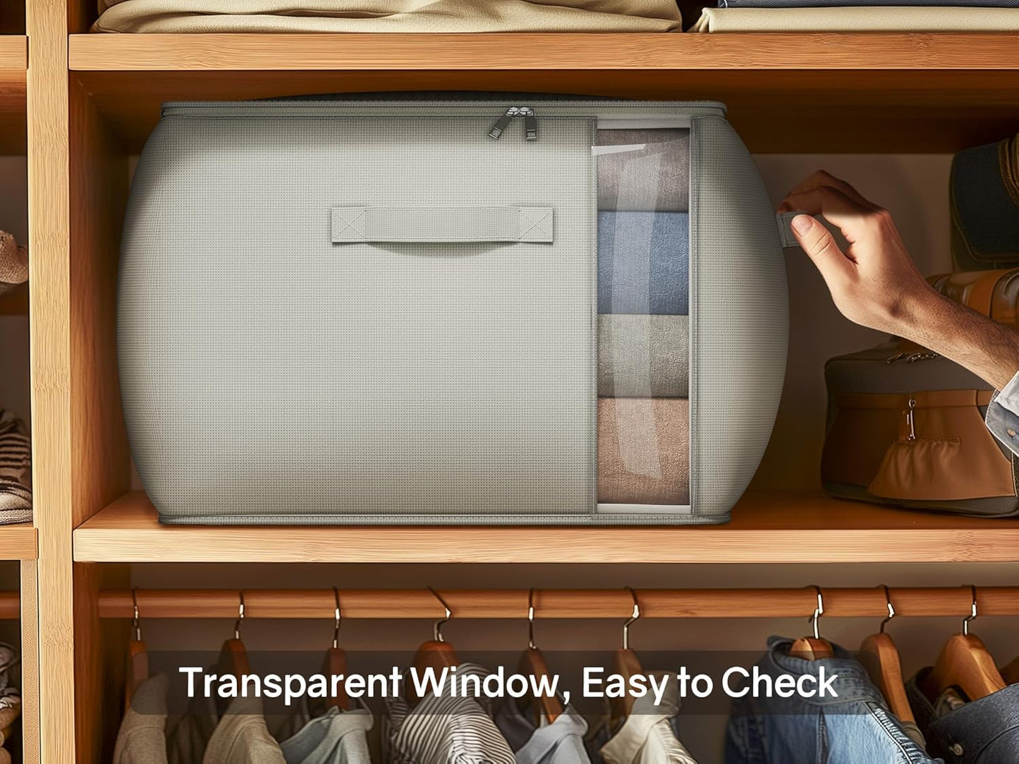 Vailando Large Canvas Comforter Storage Bags Closet Organizer for Clothes Sweater Clothes Organizer with Dual Zipper Three Carrying Handles for Blanket Closet Storage Container, 2 Pack, Grey