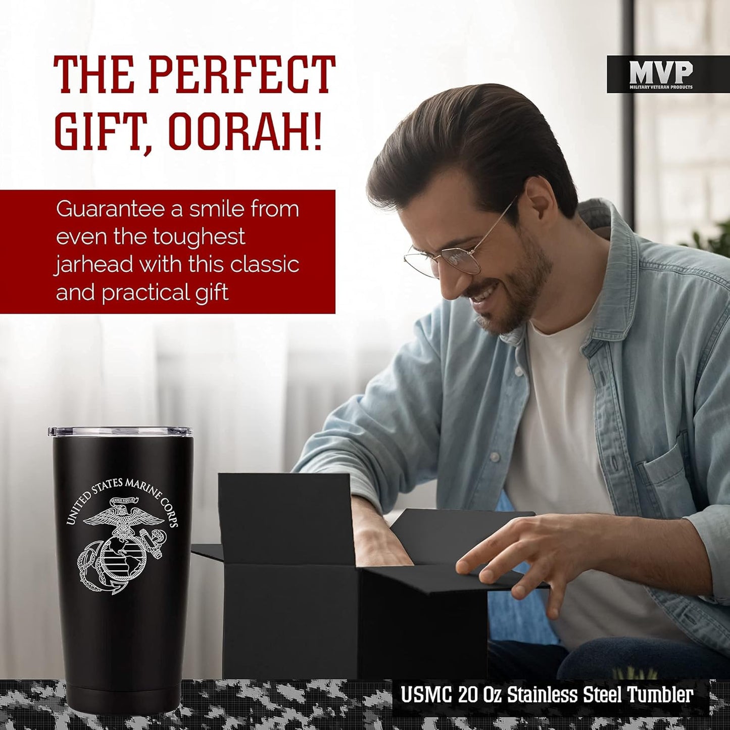 Military Gift Shop Marine Corps 20oz Insulated Tumbler-Double-Walled Stainless Steel Travel Cup-Durable & Leakproof-Disabled Vet Owned Business USMC 20oz Tumbler