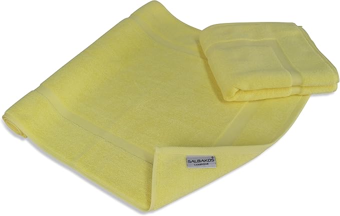 SALBAKOS 100% Turkish Cotton Bath Mat Set 2-Piece - 20x34 inch, Premium Quality Hotel & Spa Collection, Soft, Absorbent, Long Lasting, Durable Bathroom Rugs | Made in Turkey (Yellow, 2 Bath Mats)