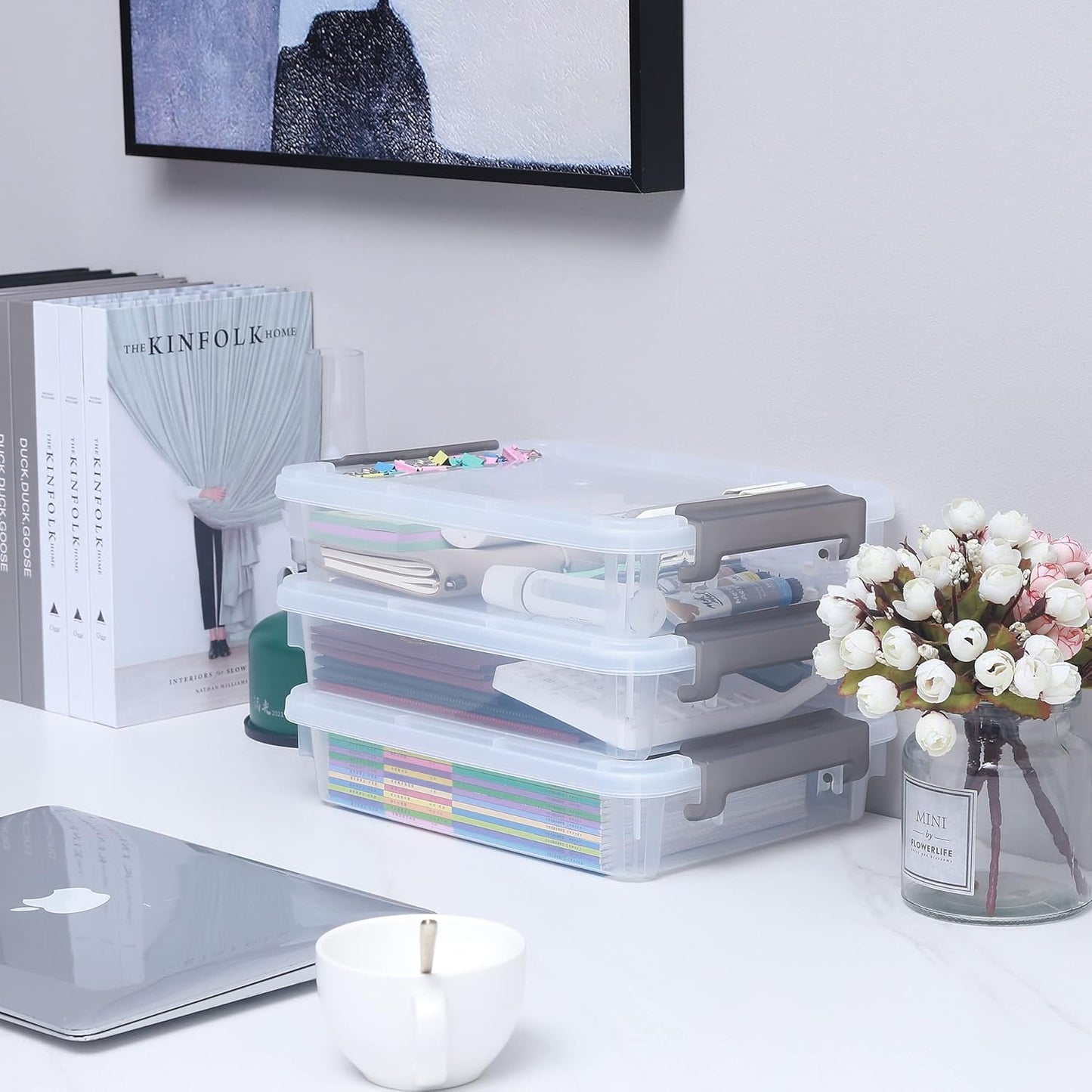 Citylife 3 PCS Plastic Storage Bins with Latching Lids Portable Project Case Clear File Box Stackable Storage Containers for Organizing B5 Paper, Photo, Document, Scrapbook