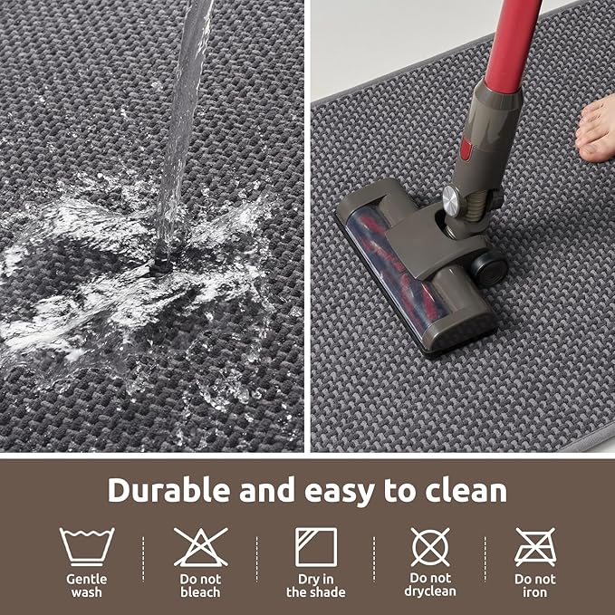 AMOAMI Chenille Bath Mat Super Absorbent Bathroom Mat Quick Dry Bath Mats for Bathroom Rubber Backed Bathroom Rugs Non Slip Washable Fit Under Door, Front of Bathtub, Sink, Darkgrey&LIGHTGREY 24"x36"