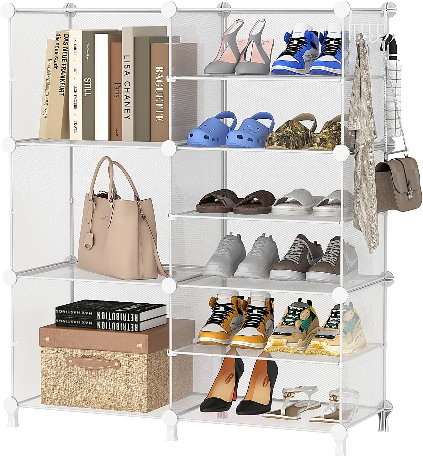 AWTATOS Closet Organizer 6 Cube Storage Shelves Portable Closet Clothes Organizers and Storage Stackable Cubby Shelving for Closet Bedroom Living Room Office, Transparent Twill