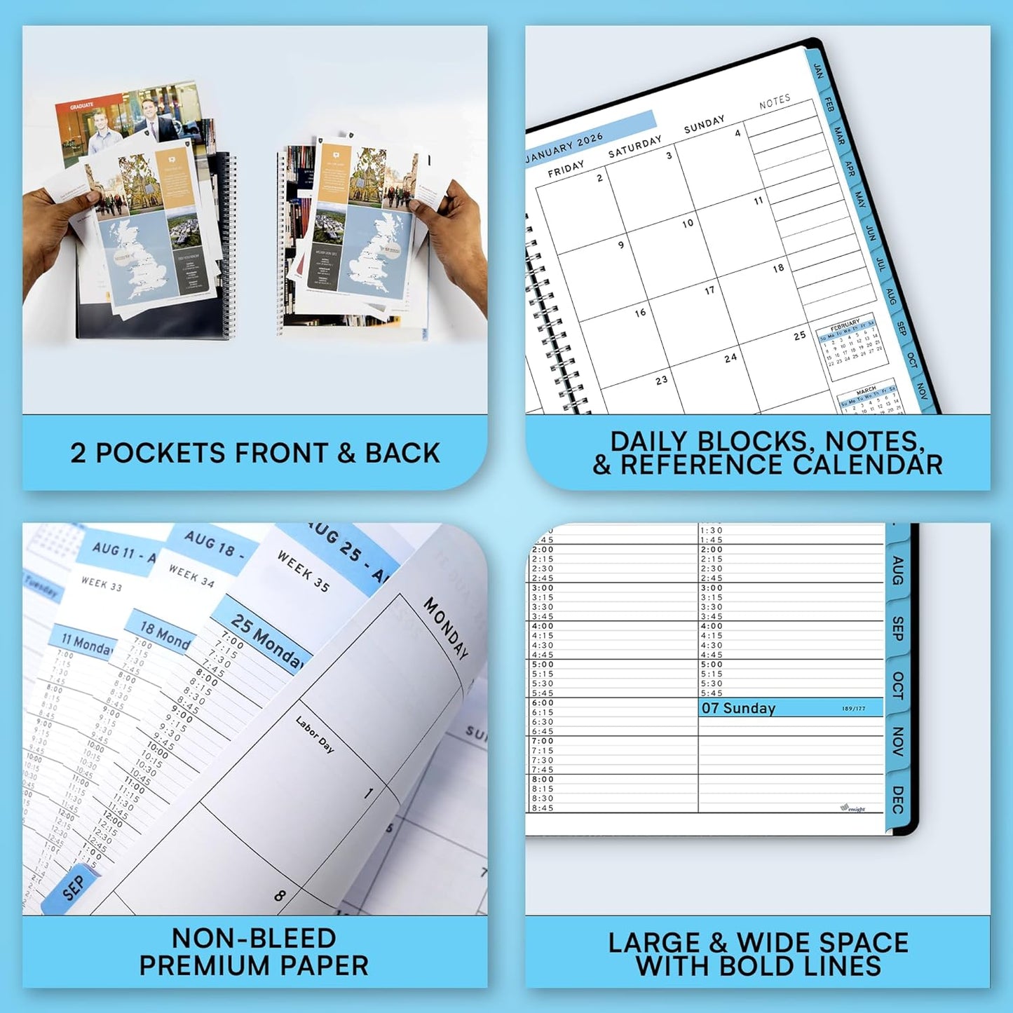 Ensight 2026 Appointment Book and Planner 8.5" x 11" Large Hourly Weekly Daily Schedule Book with Tabs, 30 Minute Time Slots, Blue Calendar Organizer Jan 2026–Dec 2026 Appointment Planner - Blue