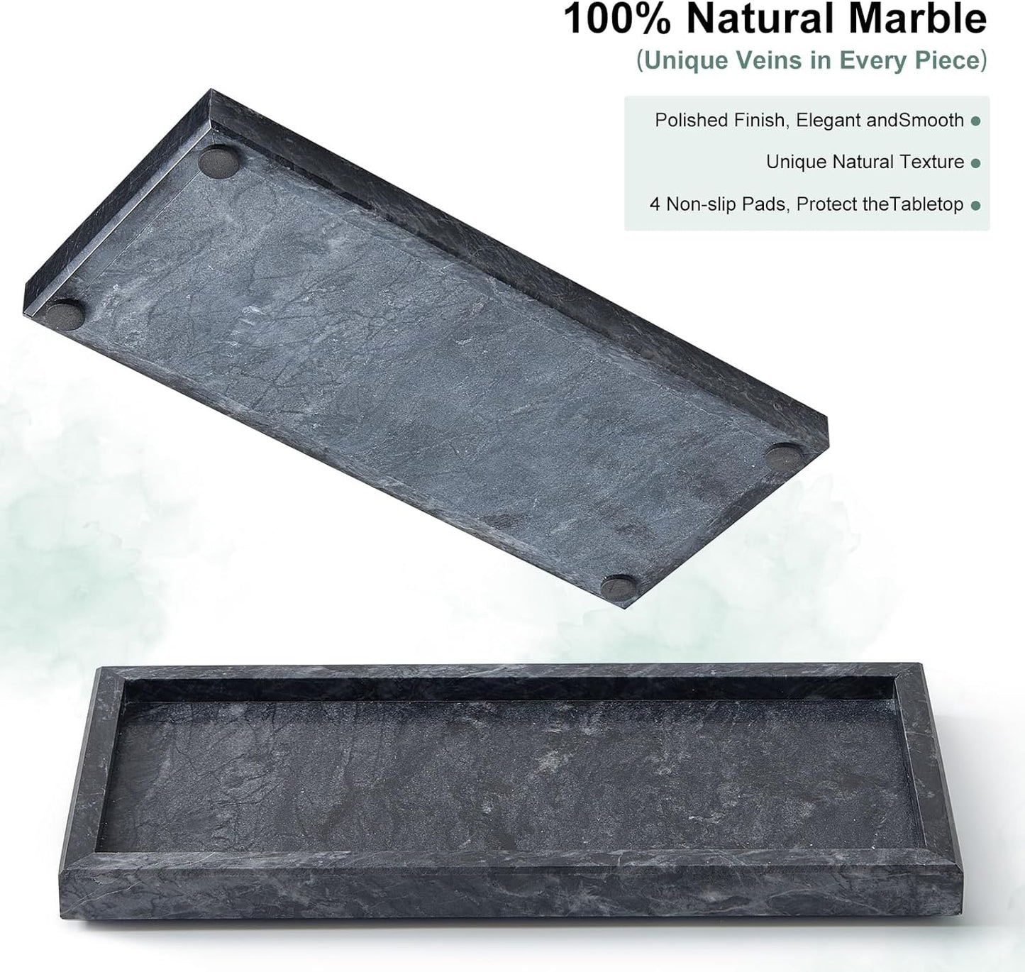 Luxury Natural Small Marble Tray for Bathroom Vanity and Kitchen Sink, Stone Countertop Organizer for Soap Dispenser, Jewelry, Perfume, Candle, Ring, Home Decor, Non-Resin Non-Ceramic