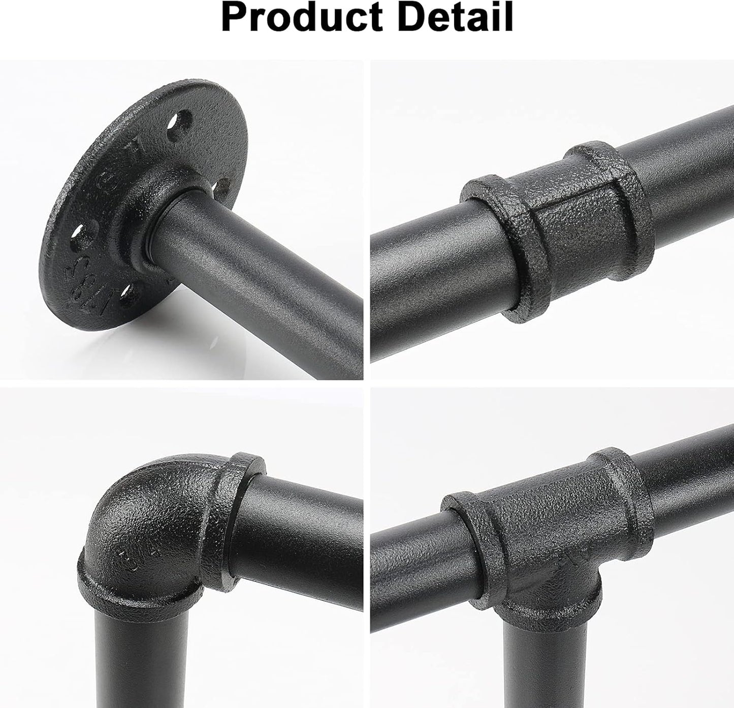 Industrial Iron Pipe Clothes Hanging Bar DIY Wall-Mounted Garment Rack Heavy Duty Clothing Rack for Bedroom, Laundry Room, Closet Storage (Black 50 inch)