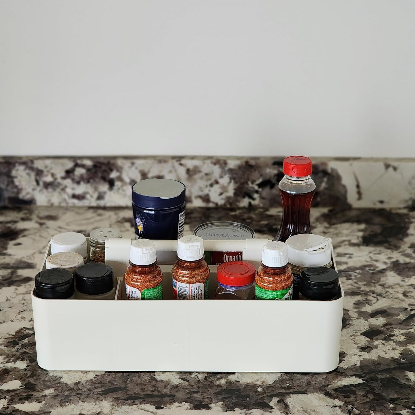 Portable Caddy Organizer -2 Stackable Plastic Caddy with Handle | Desk, Makeup, Dorm Caddy, Classroom Art Organizers (Made In Usa) (Ivory/Royal Purple)