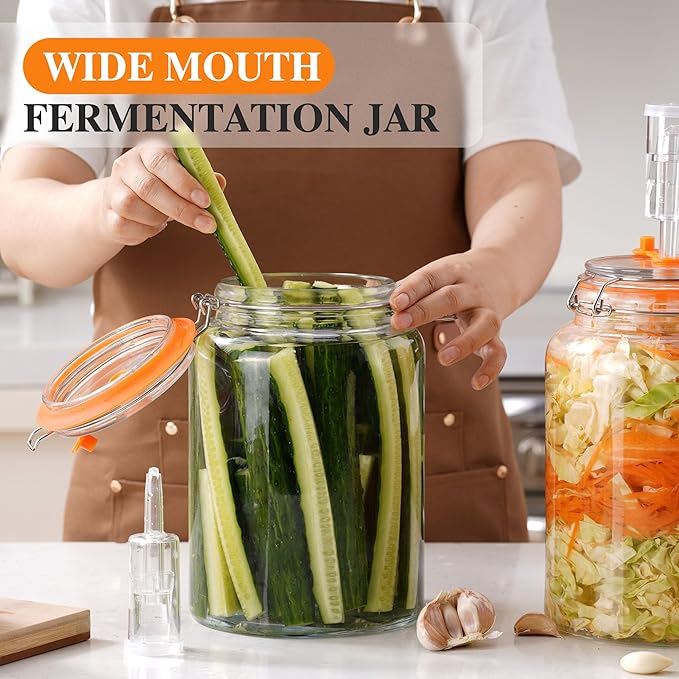 1 Gallon Fermentation Jars with Weights & Airlocks, Fermenting Kit for Sauerkraut, Kimchi, Kombucha and Pickles, 2 Pack