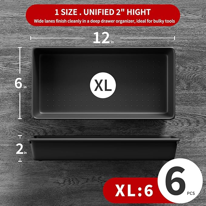 【6 PCS Extra-Large】 Tool Box Drawer Organizer Trays with Non-slip Pads, Heavy-Duty Tool Chest Drawer Organizer for Rolling Tool Chest and Garage Drawers, Truck Toolbox organizer and Workbench Storage