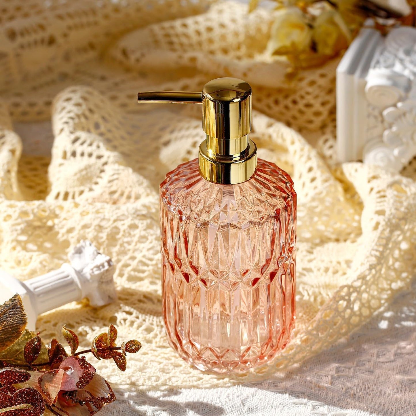 Soap Dispenser with Pump, Refillable Liquid Hand Soap Dish Soap Dispensers for Bathroom Counter, Kitchen Sink (Pink)