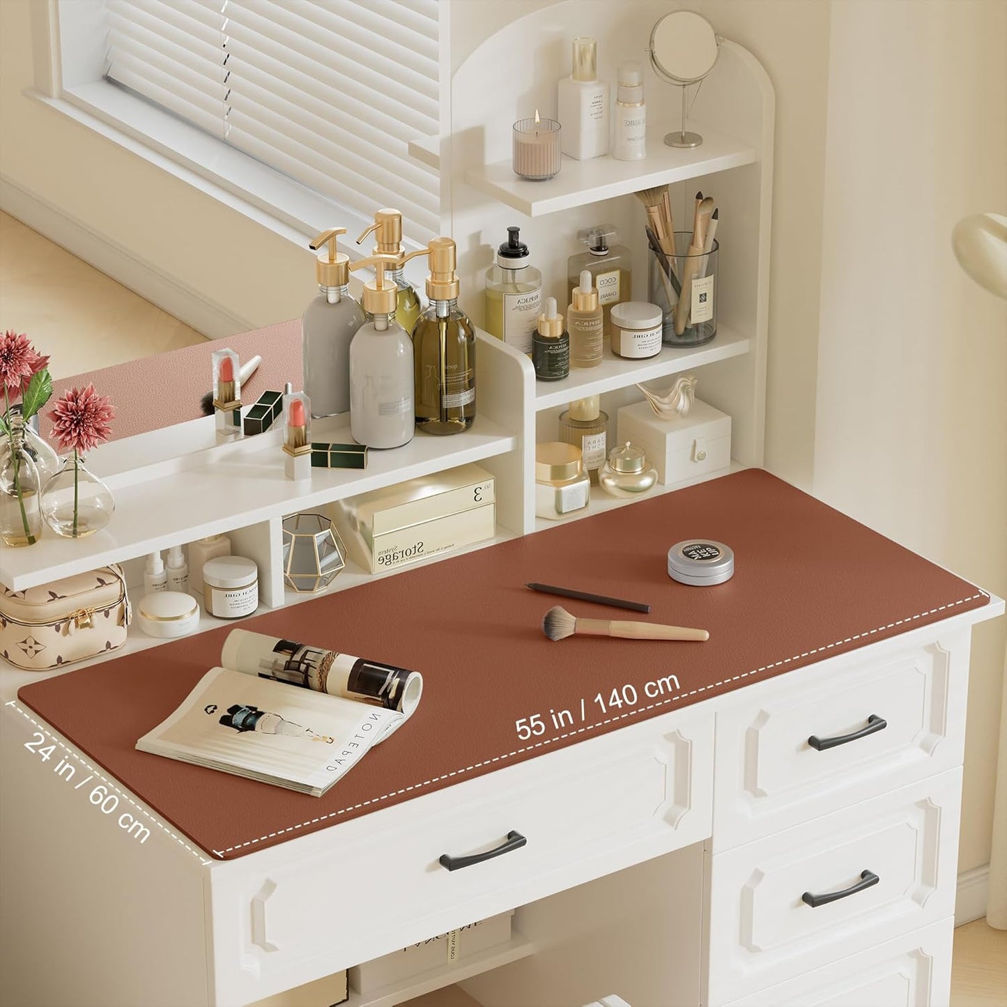 Aothia Leather Desk Pad Protector, Office Desk Mat, Large Mouse Pad, Laptop Desk Pad, Non-Slip PU Leather Desk Blotter, Waterproof Desk Writing Pad for Office and Home (Brown, 55" x 24")