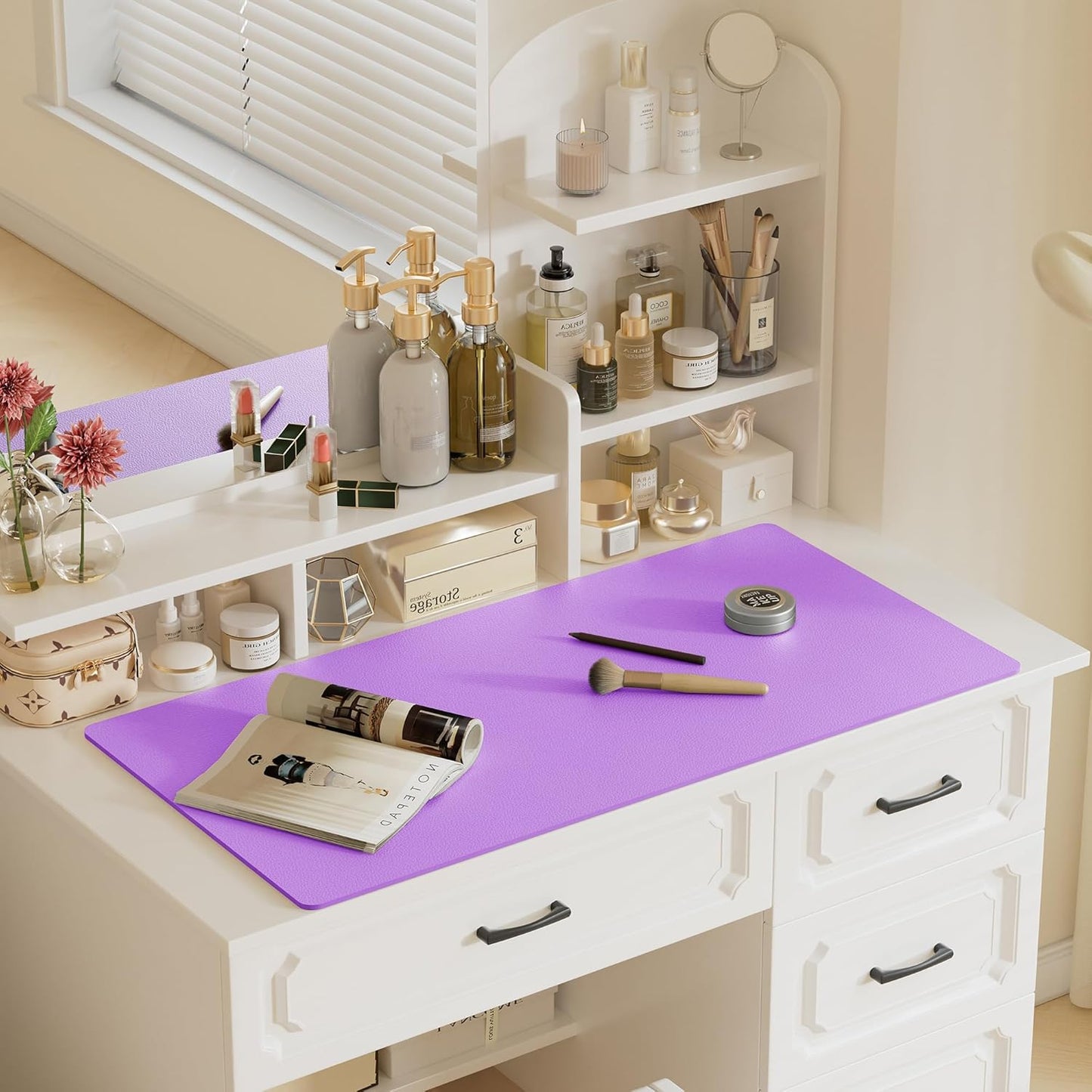 Aothia Faux Leather Desk Mat – Large Mouse Pad, Non-Slip PU Leather Blotter, Waterproof Writing Surface for Office and Home (Iris Violet, 47.2" x 23.6")