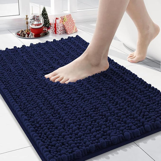 Arotive Luxury Chenille Bathroom Rug Mat, Extra Soft Thick Absorbent Shaggy Bath Rugs, Non-Slip Machine Wash Dry, Plush Bath Mats for Bathroom, Shower and Tub, 30x17, Navy
