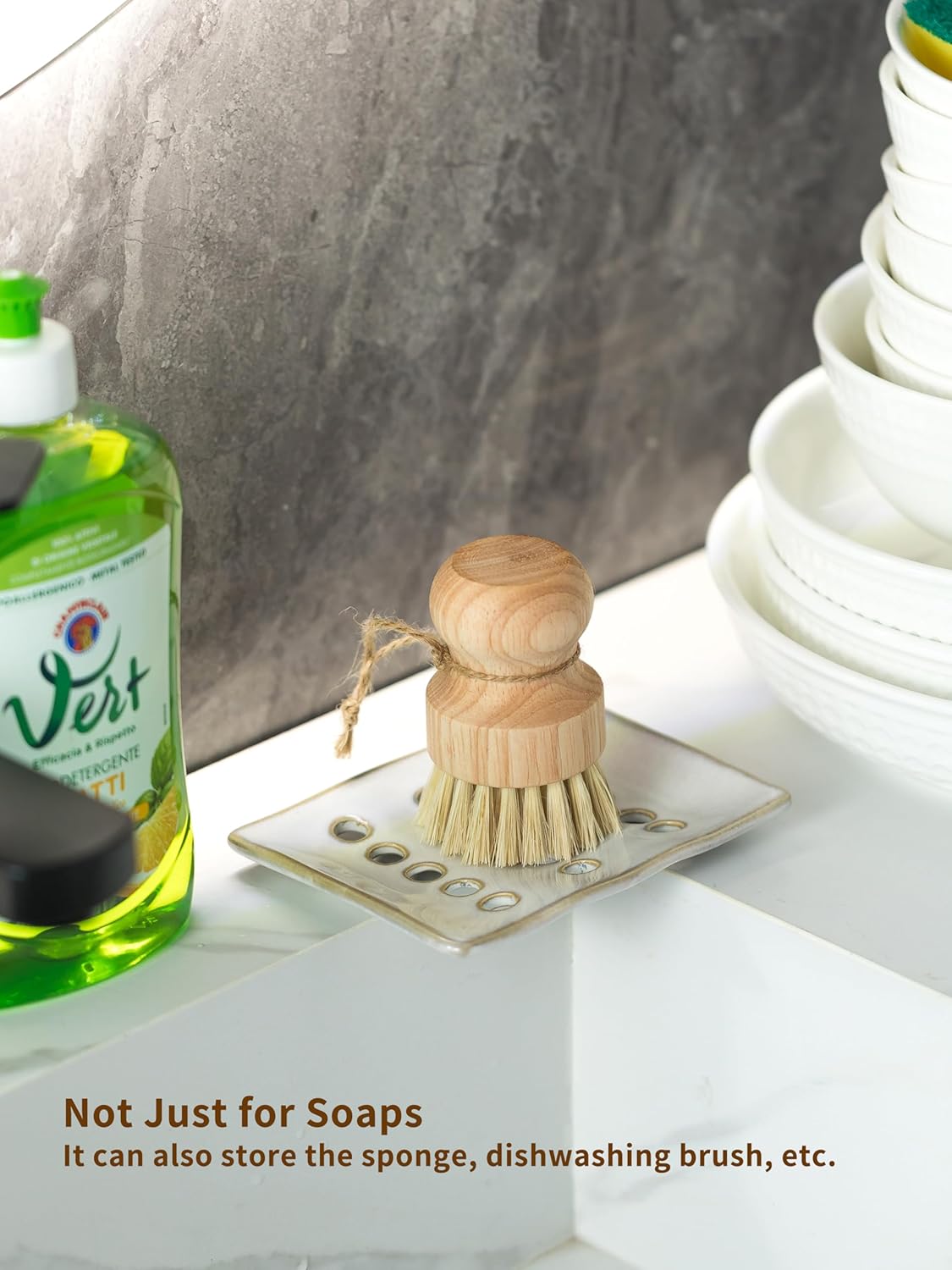 Soap Dish with Self Drain, Bar Soap Holder for Bathroom and Kitchen Sink, Rectangular Soap Dishes for Shower Ceramic Soap Saver, Japanese Soap Tray, White