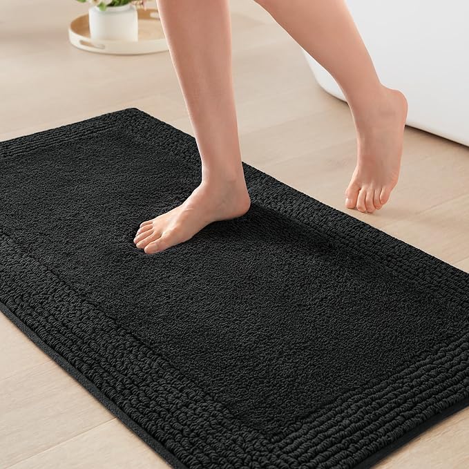Madison Park Splendor Reversible 100% Cotton Tufted Bathroom Rug-3000 GSM Hotel Quality Luxurious Plush Medium Pile Bath Mat Absorbent, Quick Dry, Shower Room Décor, 17x24 Black