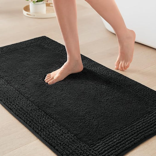 Madison Park Splendor Reversible 100% Cotton Tufted Bathroom Rug-3000 GSM Hotel Quality Luxurious Plush Medium Pile Bath Mat Absorbent, Quick Dry, Shower Room Décor, 17x24 Black