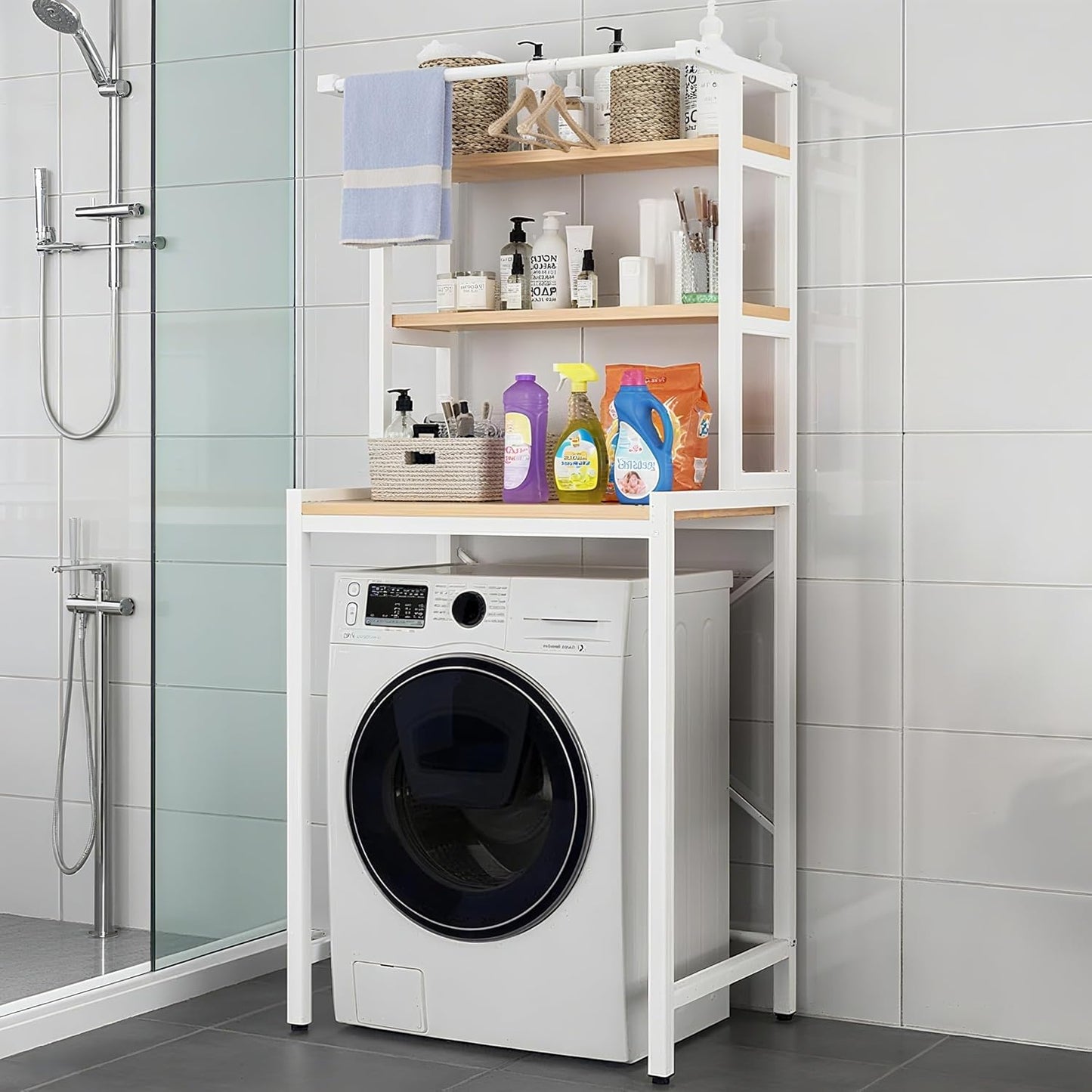 Gdrasuya10 Over The Washer and Dryer Storage Shelves for Laundry Organization, 3 Tier Washing Machine Storage Utility Rack Freestanding Laundry Storage Shelf Organizer Space Save (White)