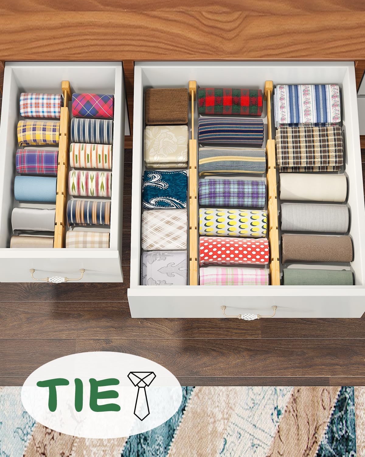 Kitchen Drawer Dividers - Adjustable Drawer Organizer for Clothes, Kitchen, Closet & Office - 8 Pack with Inserts, 13.8-18.8 Inches, Non-Slip Silicone Ends